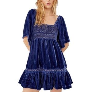 Free People Royal Blue Velvet Mini Dress